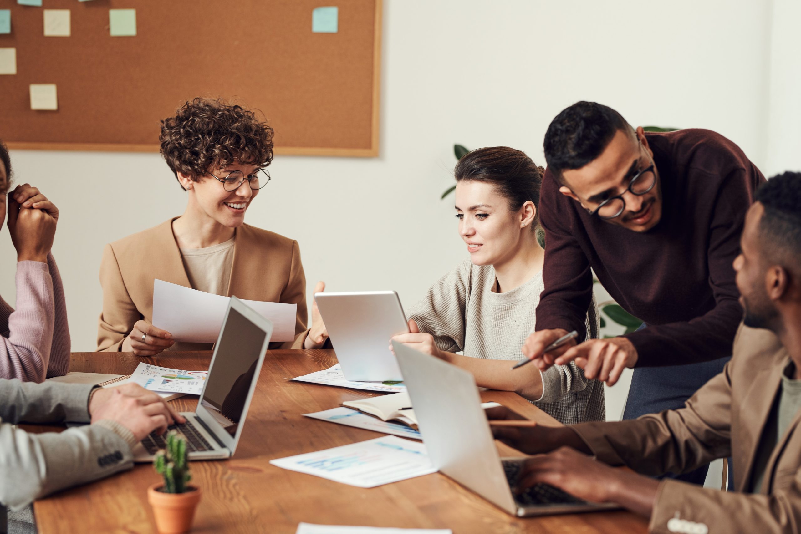 A group working a table