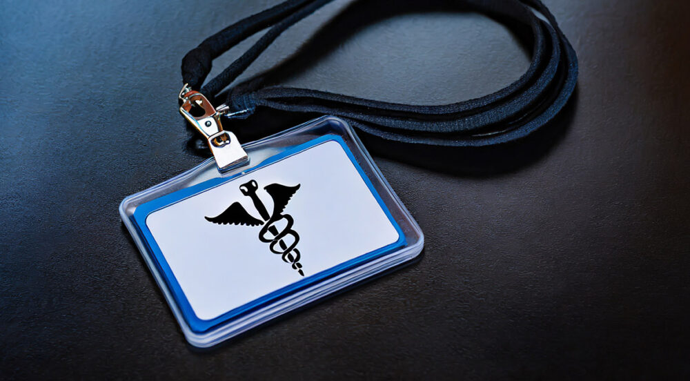 AI generated image of a name badge for a healthcare conference